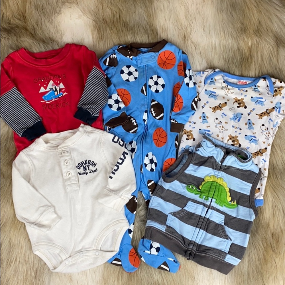 6–9M Baby Boy Clothing Bundle | Dinosaur, Sports, Dogs | 5 Pc